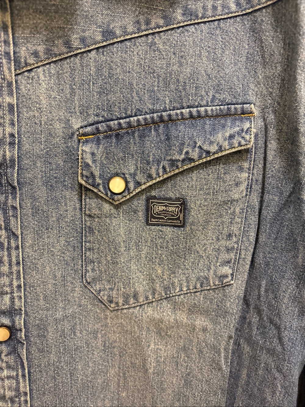 Men’s vintage Denim & Supply Ralph Lauren denim faded button up collar shirt XL - Picture 5 of 9
